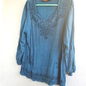 Agan Traders Embroidered Blue Tunic Top 2X